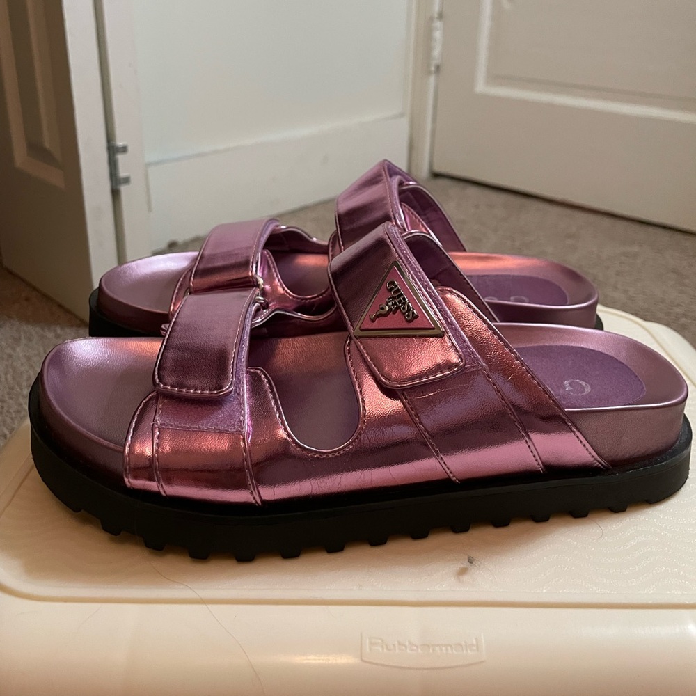 Metallic Pink Guess Slides